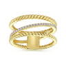 14K Yellow Gold Three Row Twisted Rope and Diamond Band Open Ring - 0.24 ct
