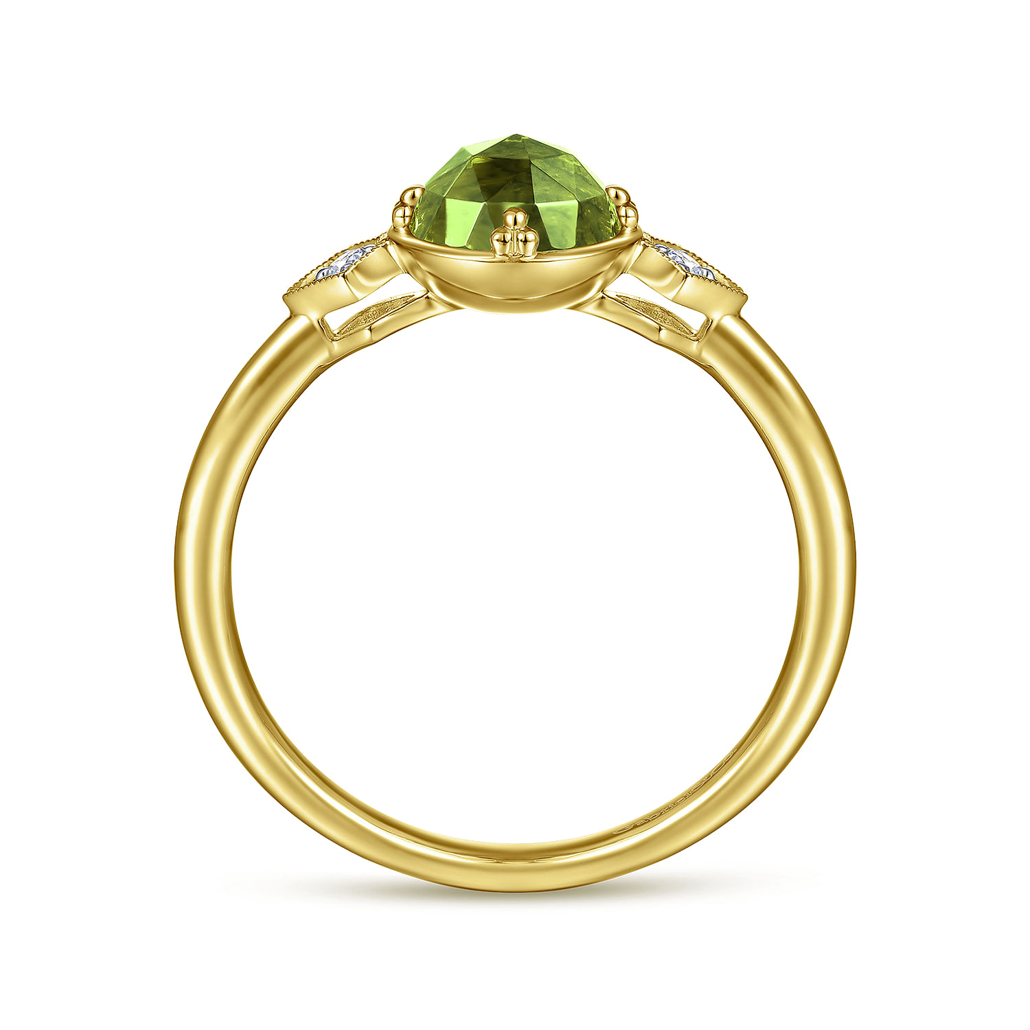 14K Yellow Gold Three Stone Peridot and Diamond Ring