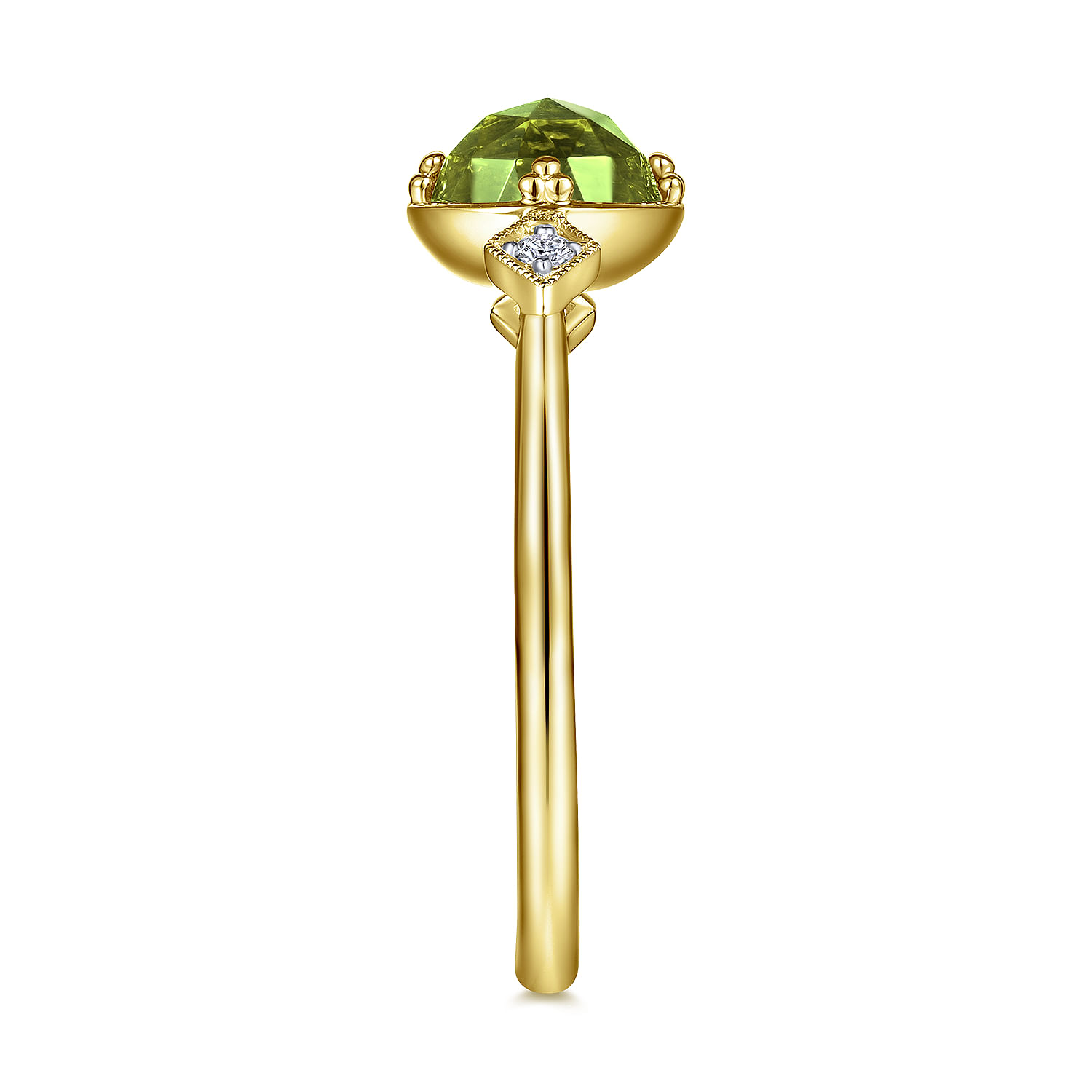 14K Yellow Gold Three Stone Peridot and Diamond Ring
