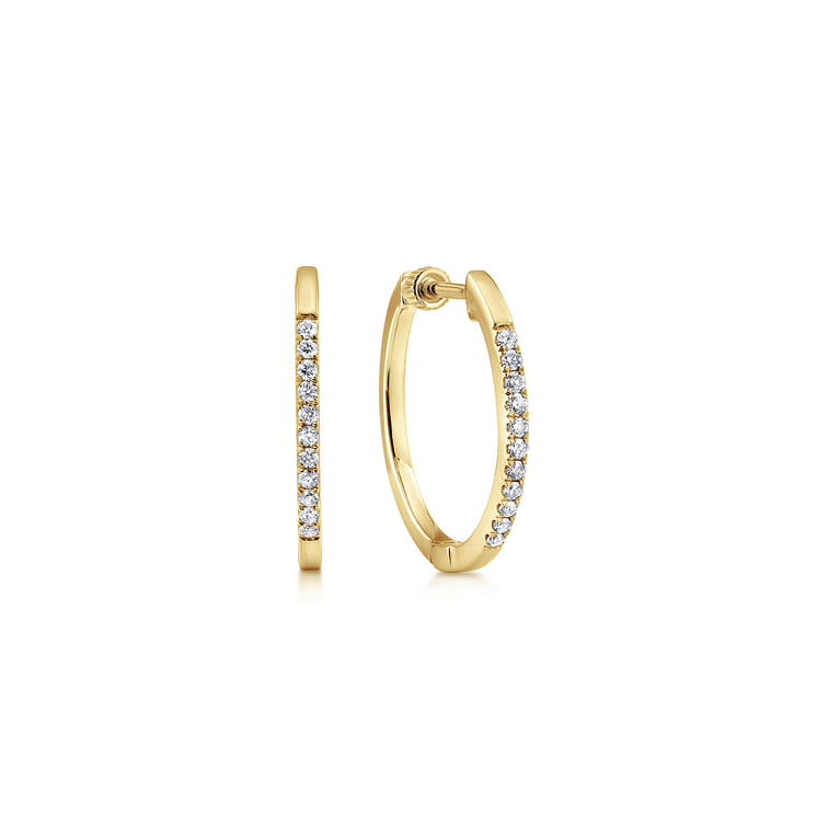 14K Yellow Gold Tiger Claw Set Diamond 15mm Round Huggie Earrings - 0.2 ct - Shot 1