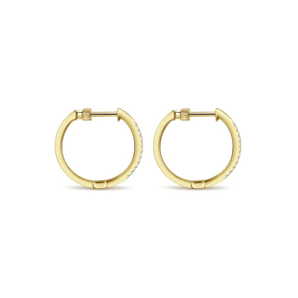 14K Yellow Gold Tiger Claw Set Diamond 15mm Round Huggie Earrings