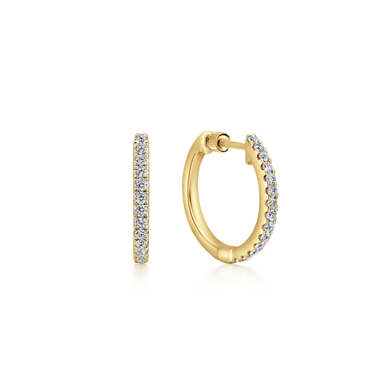 14K Yellow Gold Tiger Claw Set Diamond 15mm Round Huggie Earrings - 0.5 ct - Shot 1