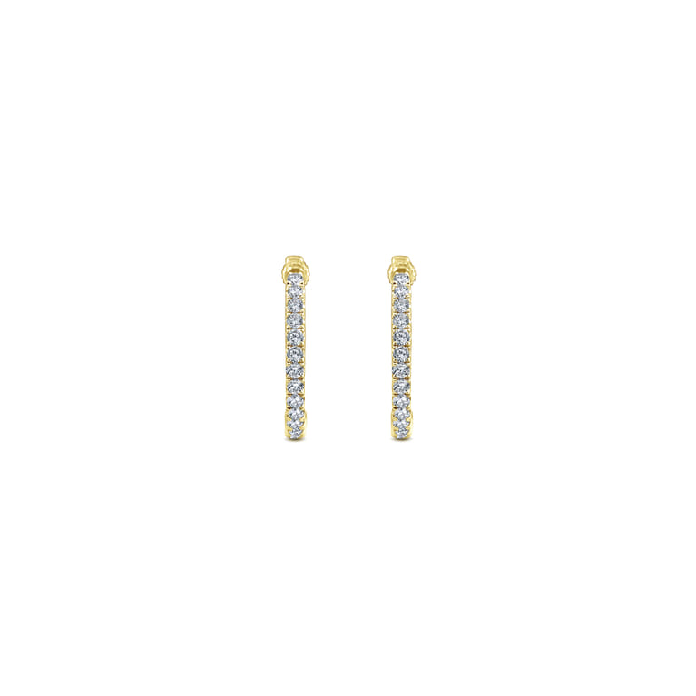 14K Yellow Gold Tiger Claw Set Diamond 15mm Round Huggie Earrings - 0.5 ct - Shot 3