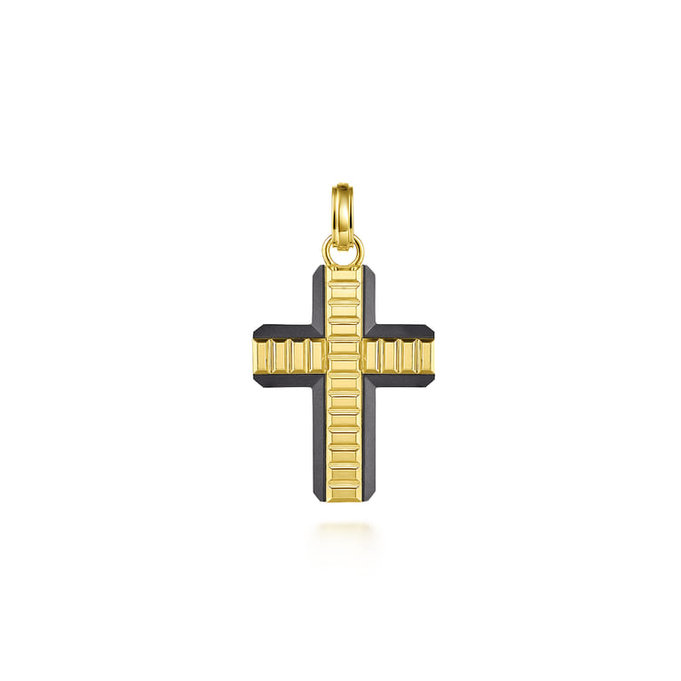 14K Yellow Gold  Titanium Cross Mens Pendant - Shot 1