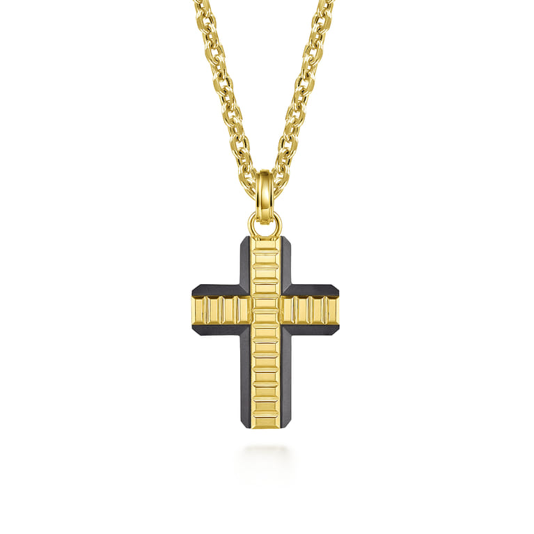 14K Yellow Gold  Titanium Cross Mens Pendant - Shot 3