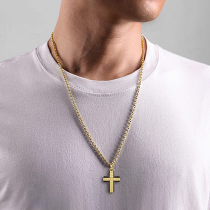 14K Yellow Gold  Titanium Cross Mens Pendant