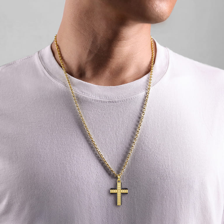 14K Yellow Gold  Titanium Cross Mens Pendant - Shot 4