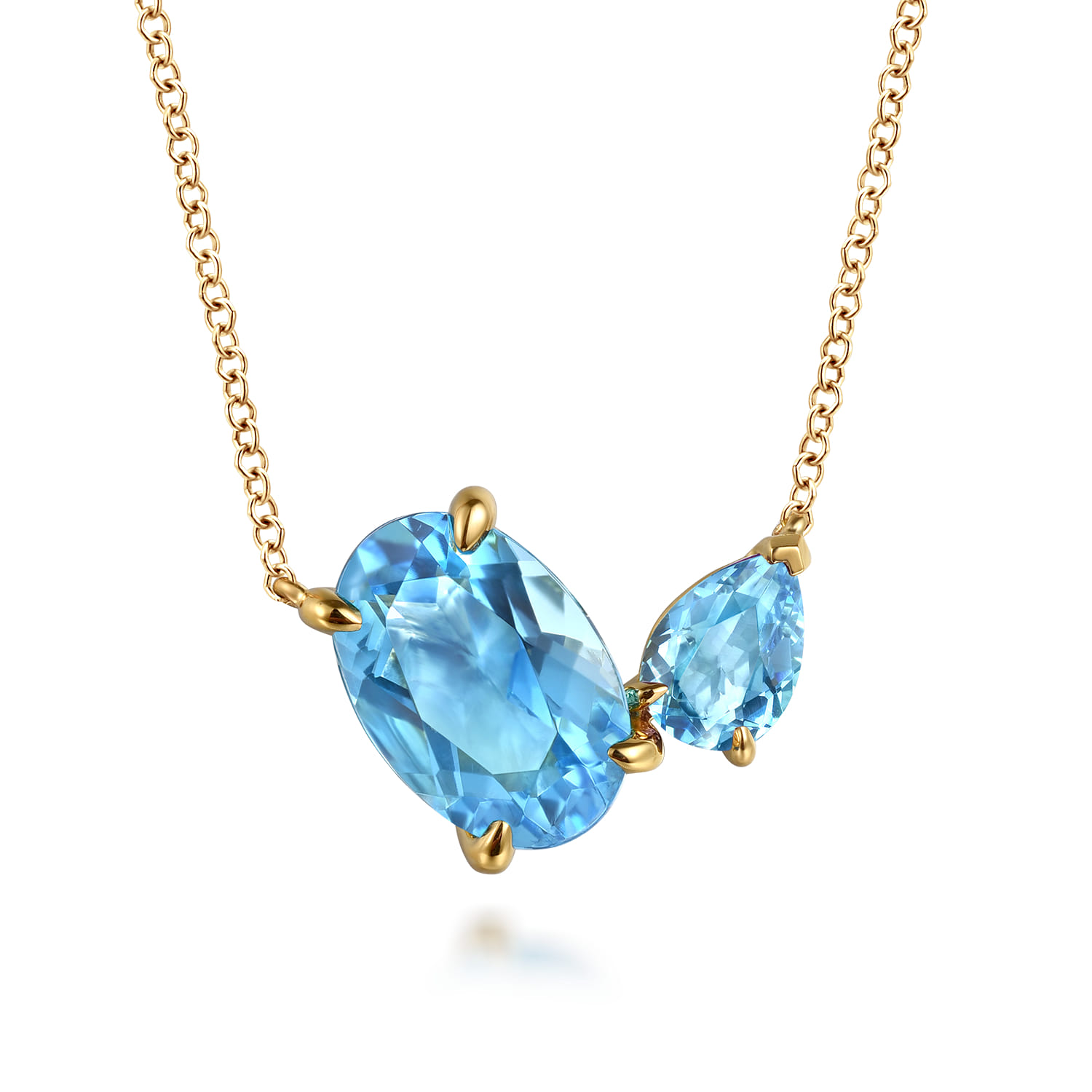14K Yellow Gold Toi et Moi Blue Topaz Necklace - Shot 1