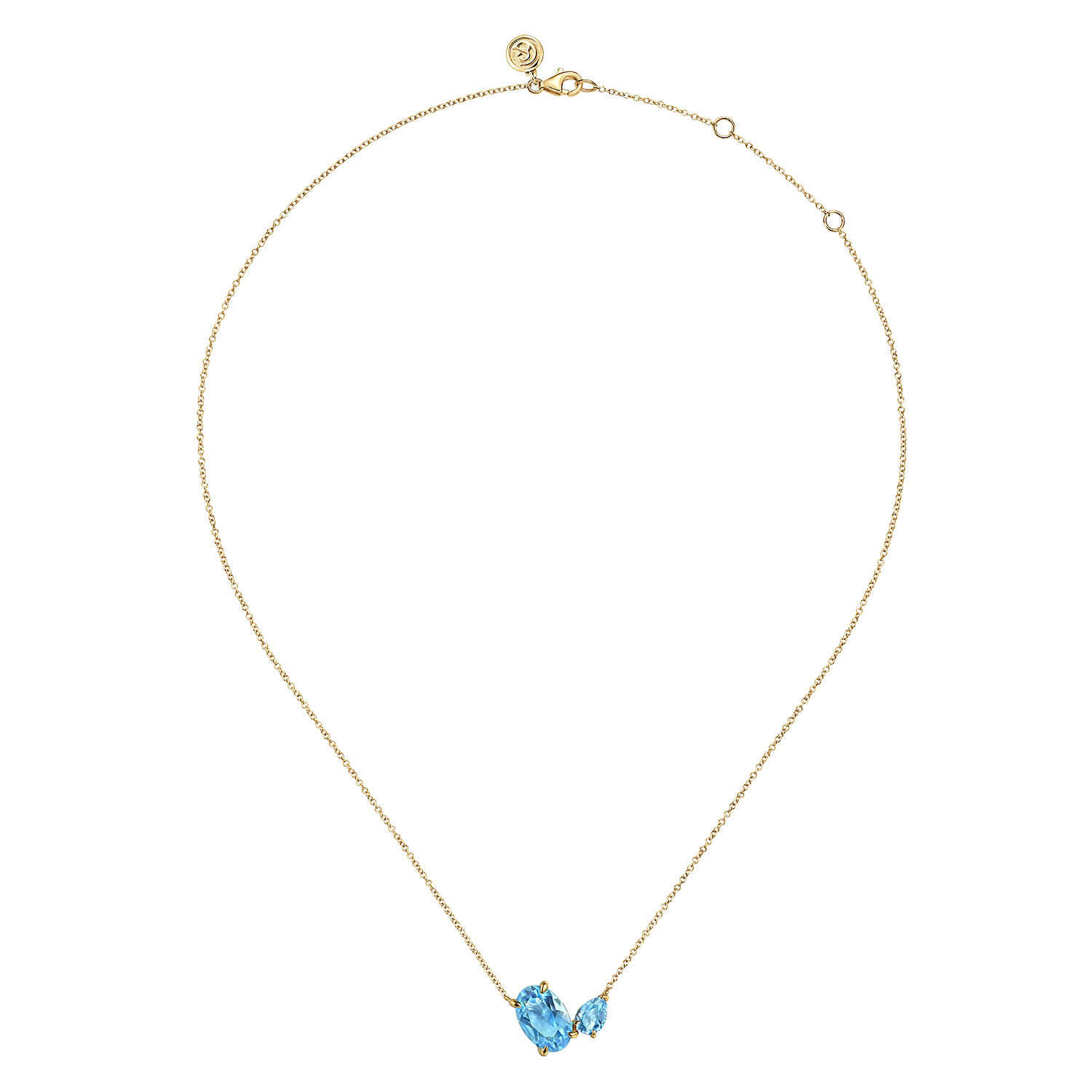 14K Yellow Gold Toi et Moi Blue Topaz Necklace @ $1100. Shop