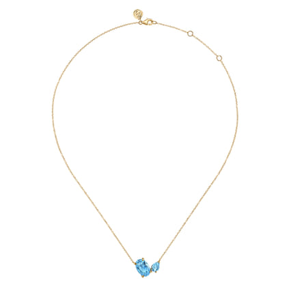 14K Yellow Gold Toi et Moi Blue Topaz Necklace