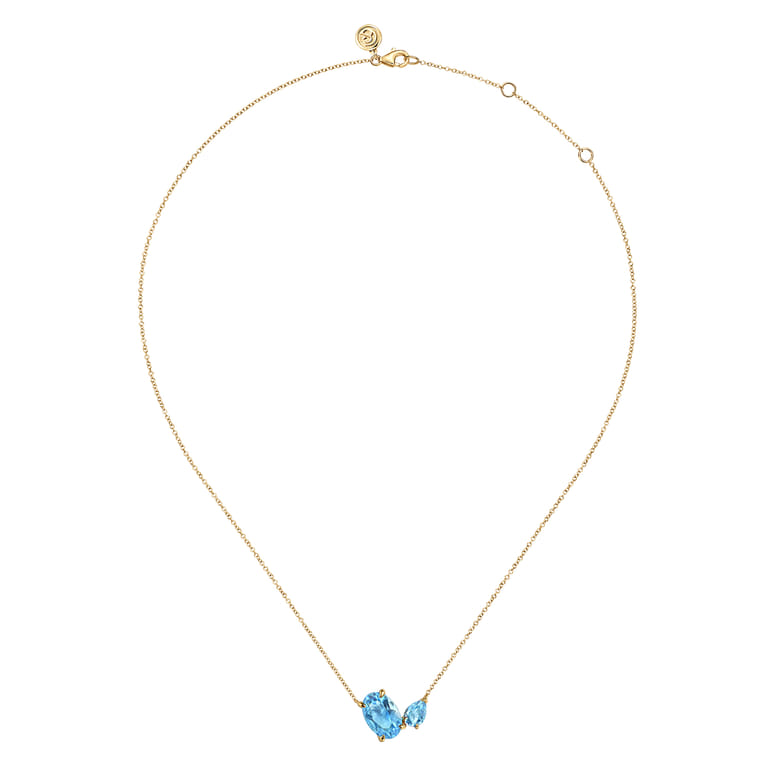 14K Yellow Gold Toi et Moi Blue Topaz Necklace - Shot 2