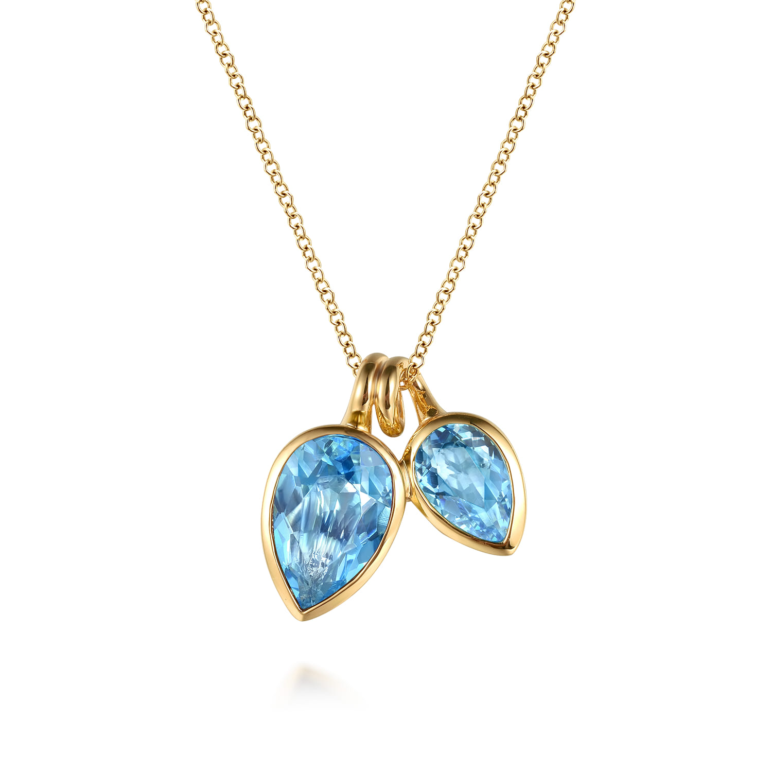 14K Yellow Gold Toi et Moi Blue Topaz Necklace - Shot 1