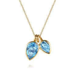 14K Yellow Gold Toi et Moi Blue Topaz Necklace