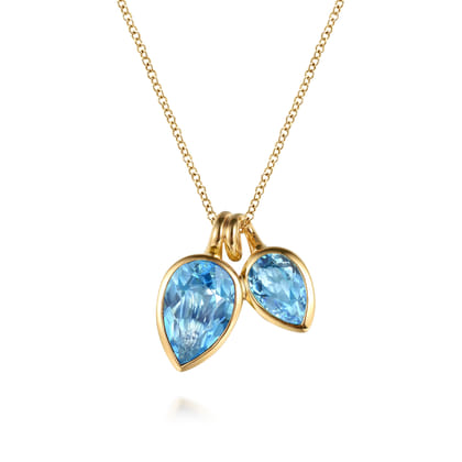 14K Yellow Gold Toi et Moi Blue Topaz Necklace