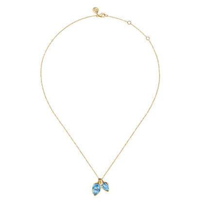 14K Yellow Gold Toi et Moi Blue Topaz Necklace