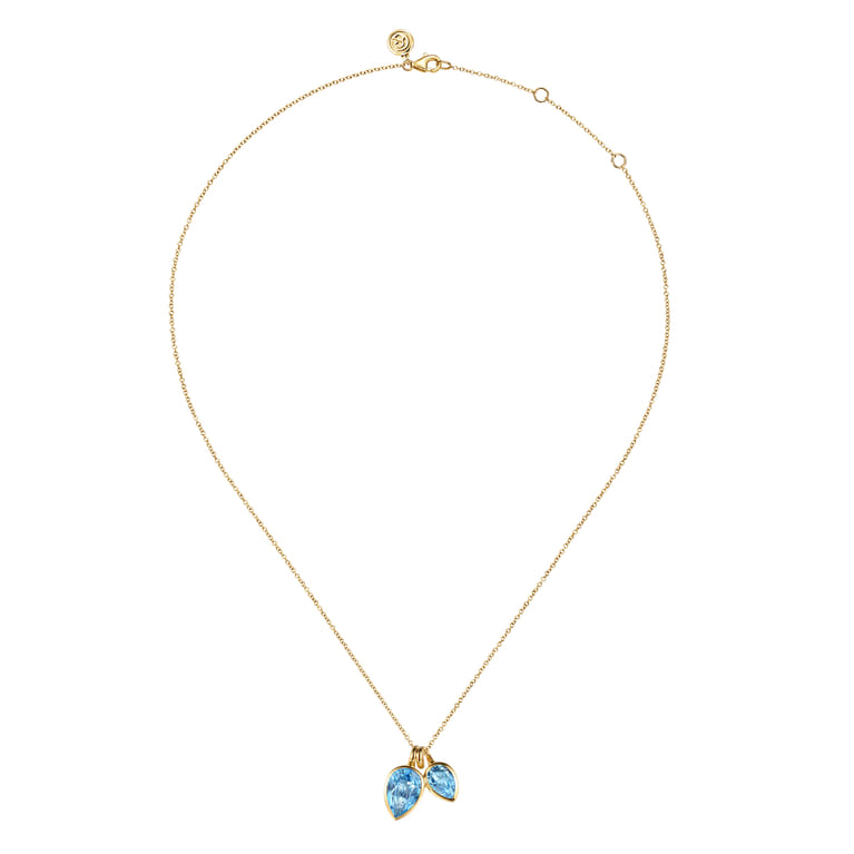 14K Yellow Gold Toi et Moi Blue Topaz Necklace - Shot 2