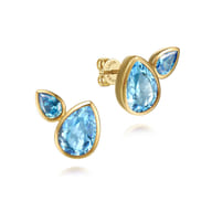 14K Yellow Gold Toi et Moi Blue Topaz Stud Earrings