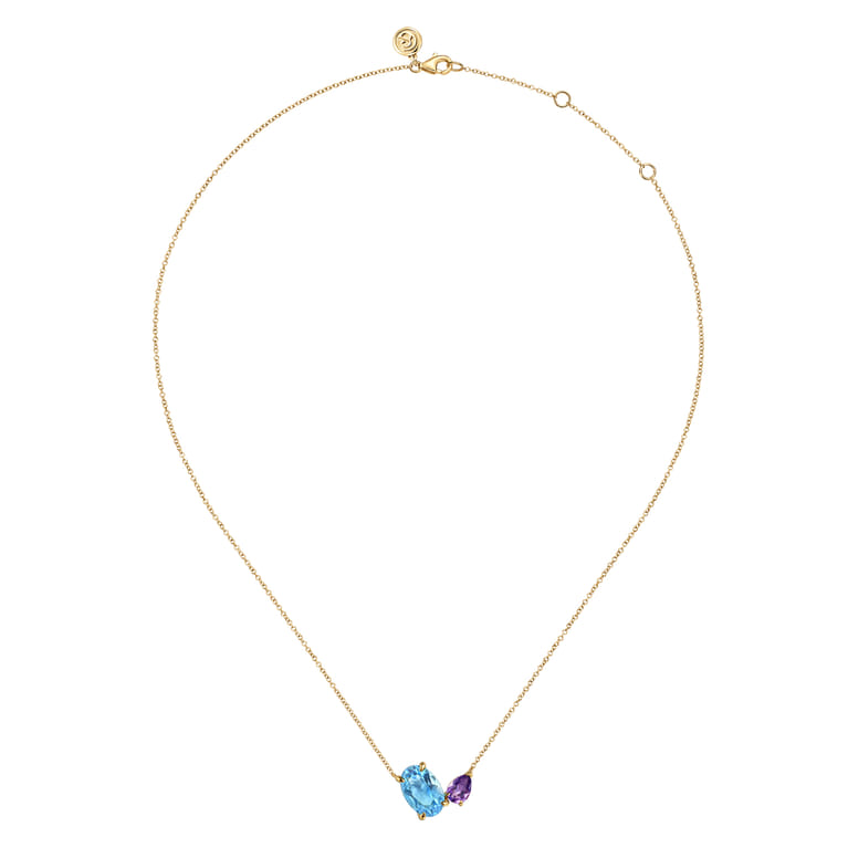 14K Yellow Gold Toi et Moi Blue Topaz and Amethyst Necklace - Shot 2
