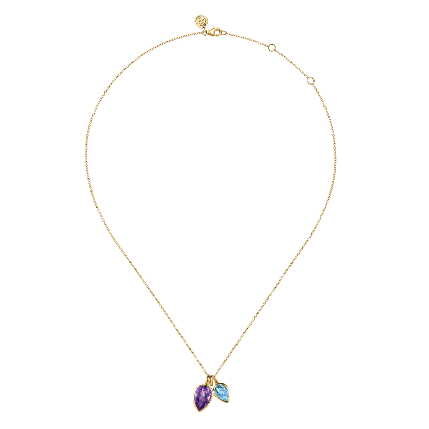 14K Yellow Gold Toi et Moi Blue Topaz and Amethyst Necklace - Shot 2
