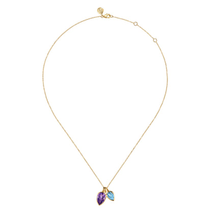 14K Yellow Gold Toi et Moi Blue Topaz and Amethyst Necklace