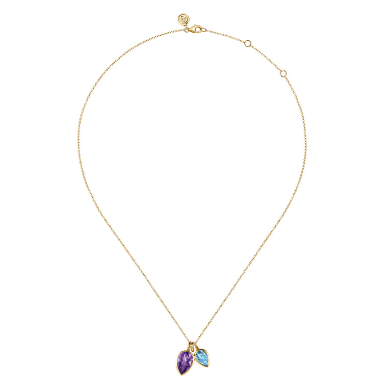 14K Yellow Gold Toi et Moi Blue Topaz and Amethyst Necklace - Shot 2