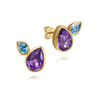 14K Yellow Gold Toi et Moi Blue Topaz and Amethyst Stud Earrings