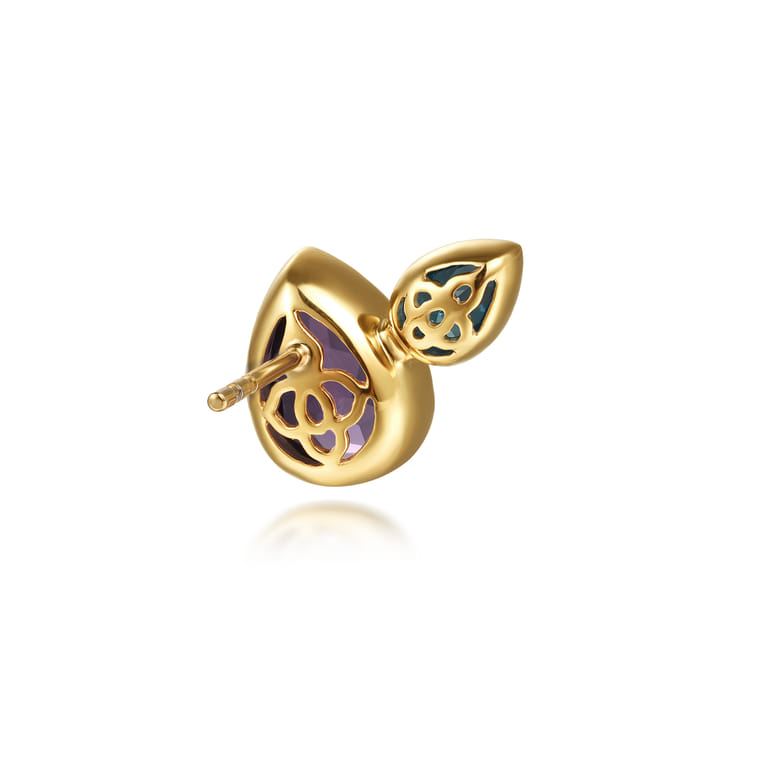 14K Yellow Gold Toi et Moi Blue Topaz and Amethyst Stud Earrings - Shot 3
