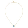 14K Yellow Gold Toi et Moi Blue Topaz and Diamond Halo Necklace - 0.32 ct