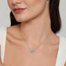 14K Yellow Gold Toi et Moi Blue Topaz and Diamond Halo Necklace - 0.32 ct