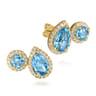 14K Yellow Gold Toi et Moi Blue Topaz and Diamond Halo Stud Earrings - 0.5 ct