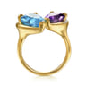 14K Yellow Gold Toi et Moi Diamond Blue Topaz and Amethyst Ladies Ring - 0.09 ct