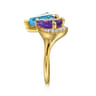 14K Yellow Gold Toi et Moi Diamond Blue Topaz and Amethyst Ladies Ring - 0.09 ct