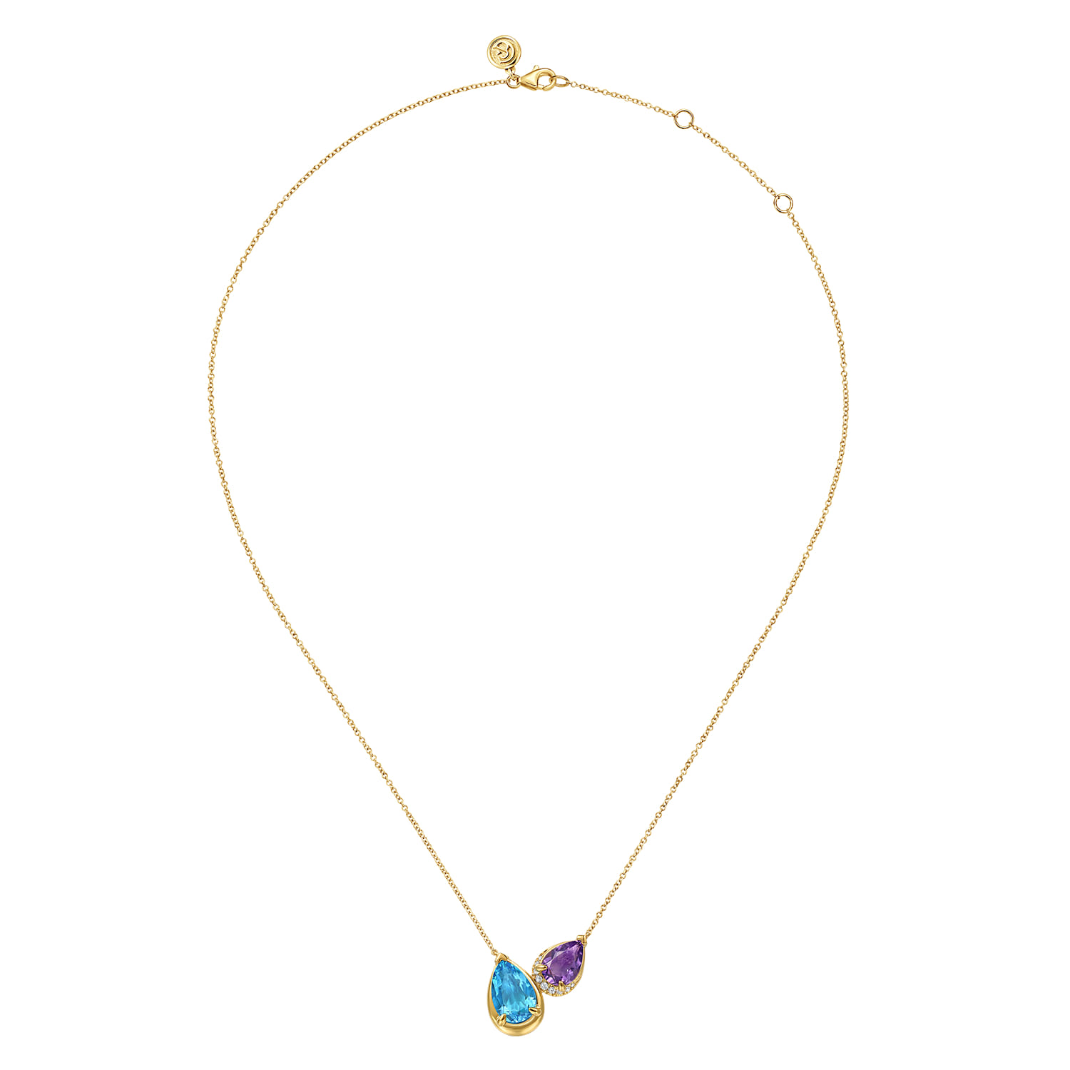 14K Yellow Gold Toi et Moi Diamond Blue Topaz and Amethyst Pendant Necklace - 0.08 ct - Shot 2