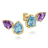 14K Yellow Gold Toi et Moi Diamond Blue Topaz and Amethyst Stud Earrings - 0.1 ct