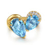 14K Yellow Gold Toi et Moi Diamond and Blue Topaz Ladies Ring - 0.09 ct
