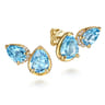 14K Yellow Gold Toi et Moi Diamond and Blue Topaz Stud Earrings - 0.1 ct