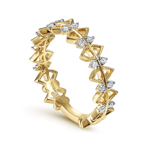 14K Yellow Gold Triangle and Diamond Station Stackable Ring - 0.18 ct - Shot 3