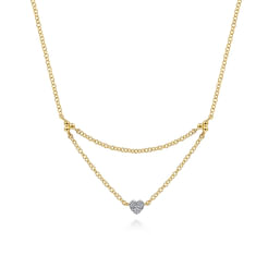 14K Yellow Gold Triangular Chain Necklace with Pavé Diamond Heart