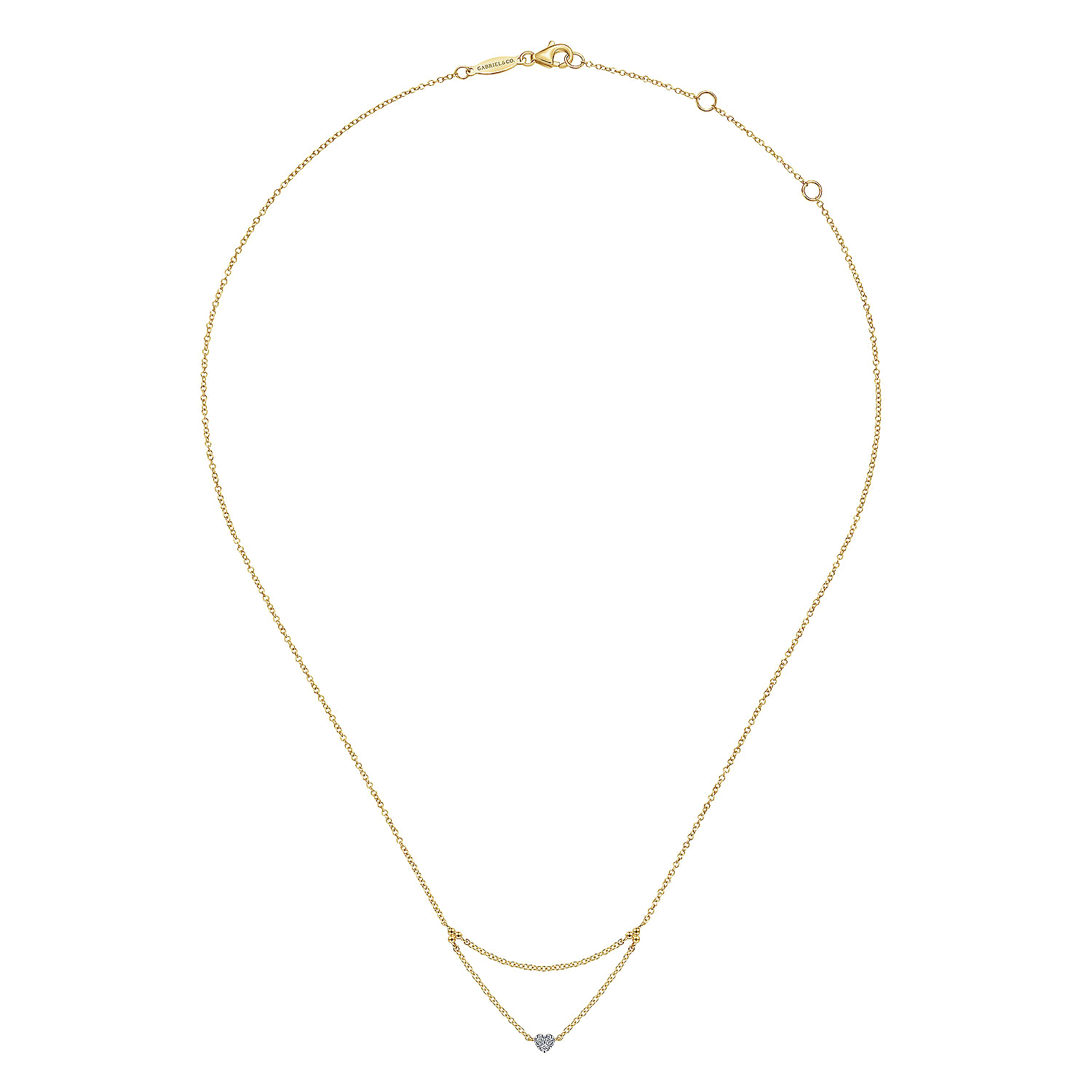 14K Yellow Gold Triangular Chain Necklace with Pave Diamond Heart