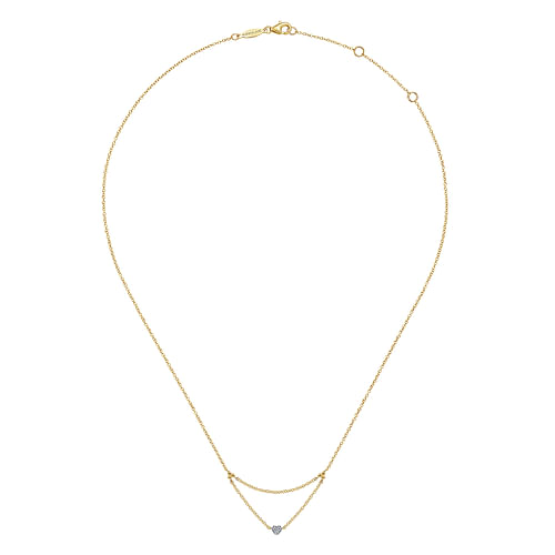 14K Yellow Gold Triangular Chain Necklace with Pave Diamond Heart - 0.03 ct - Shot 2