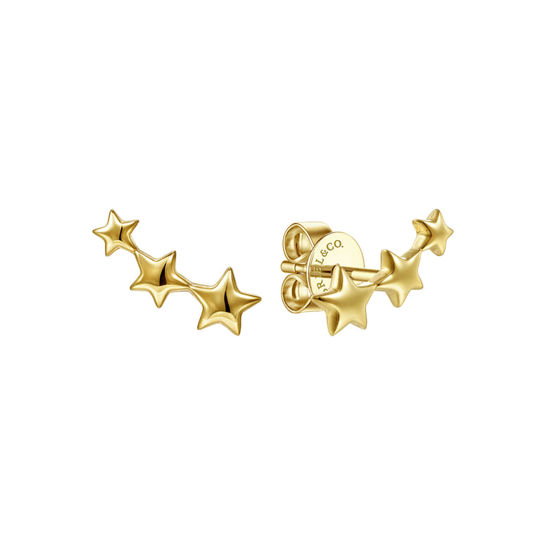 14K Yellow Gold Triple Graduating Stars Curved Stud Earrings - Shot 1
