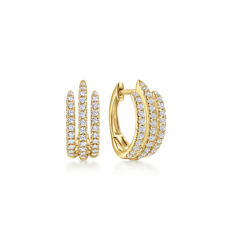 14K Yellow Gold Triple Row Diamond Huggies - 0.5 ct - Shot 1