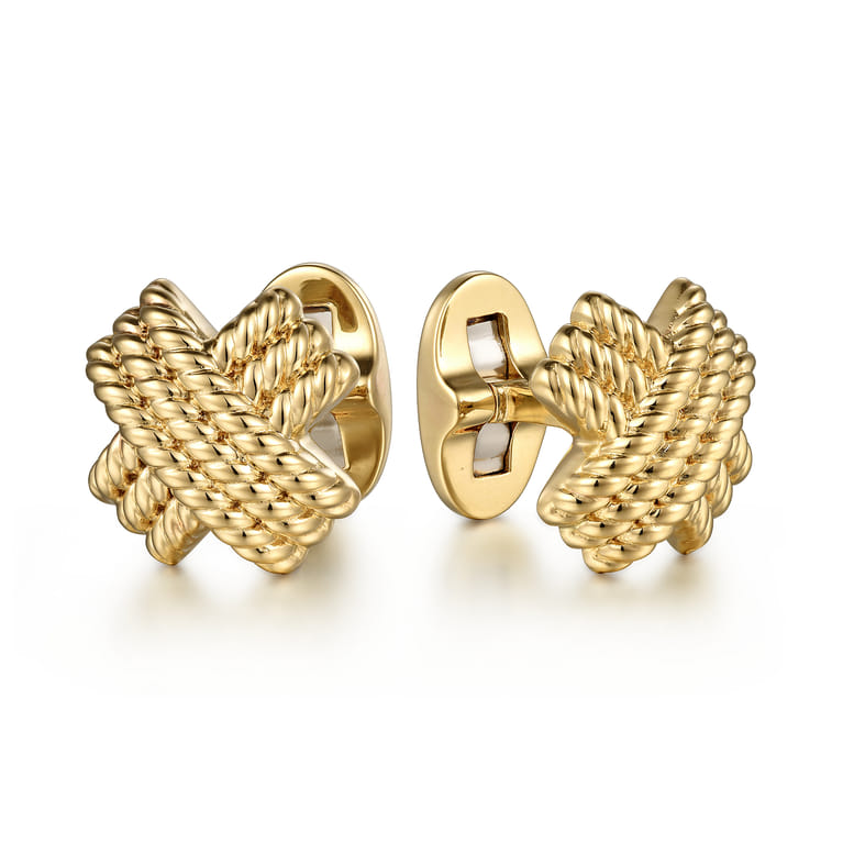 14K Yellow Gold Triple Row Twisted Rope X Cufflinks - Shot 1