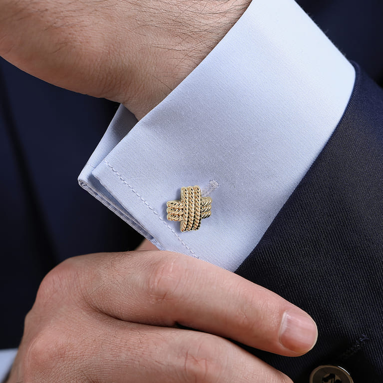 14K Yellow Gold Triple Row Twisted Rope X Cufflinks - Shot 2