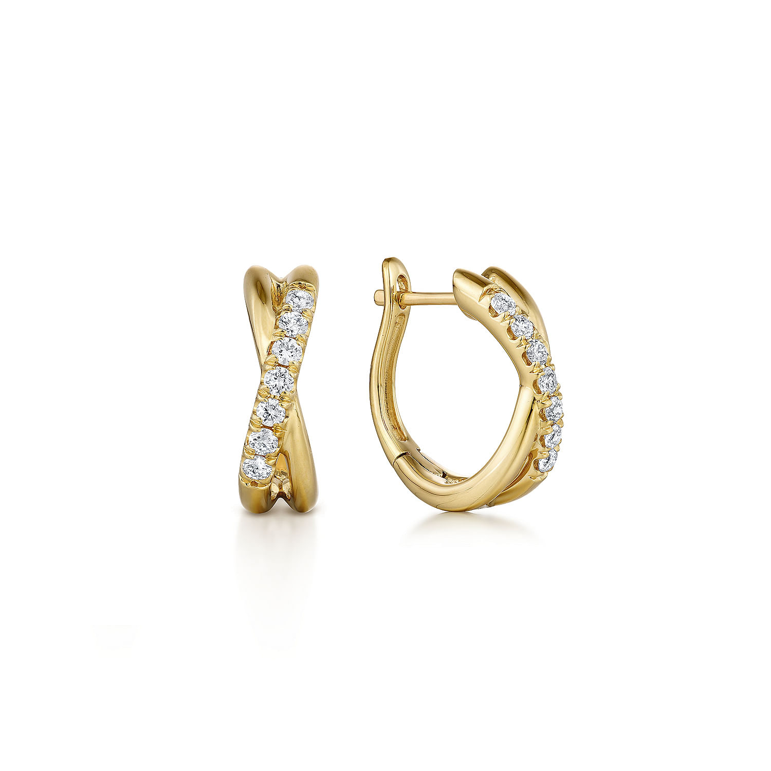 14k yellow gold online diamond huggie earrings