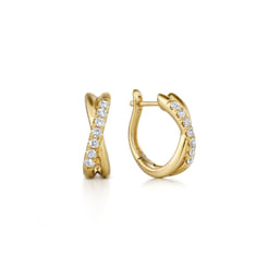 14K Yellow Gold Twisted 15mm Diamond Huggies