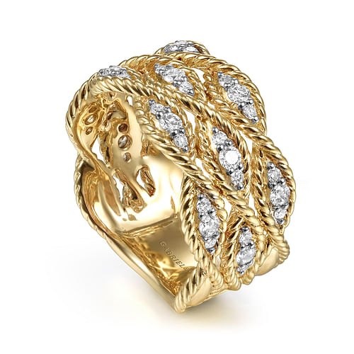14K Yellow Gold Twisted Braided Diamond Wide Band Ring - 0.5 ct - Shot 3