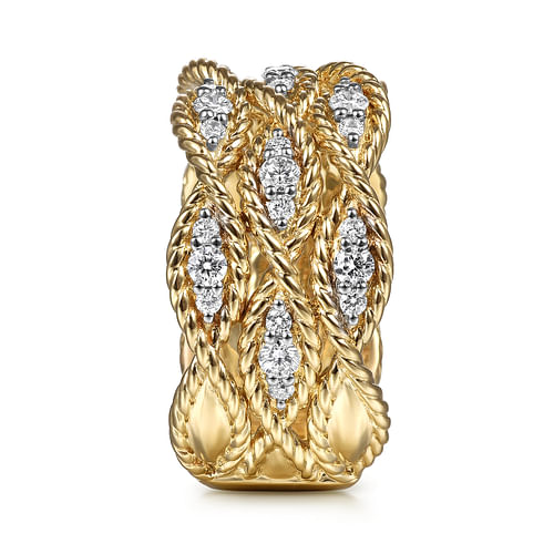 14K Yellow Gold Twisted Braided Diamond Wide Band Ring - 0.5 ct - Shot 4