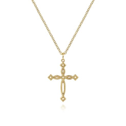 14K Yellow Gold Twisted Cross Pendant Necklace