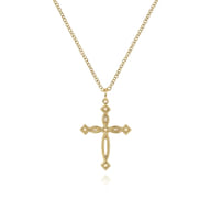 14K Yellow Gold Twisted Cross Pendant Necklace